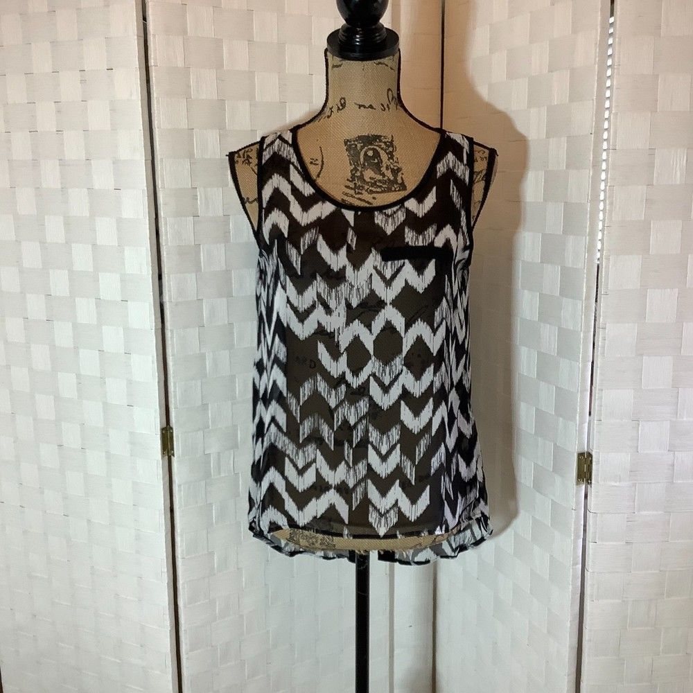 A. Byer black, white sheer sleeveless blouse size small